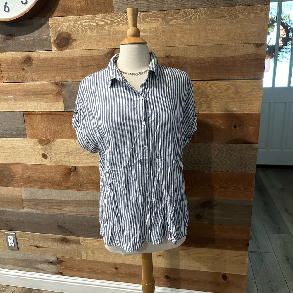 beachlunchlounge Navy and White Striped Shirt